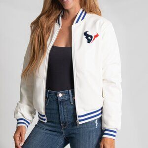 NFL Houston Texans White Vegan Leather Jacket